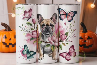 French Bulldog Floral Tumbler Wrap Sublimation PixelChick 