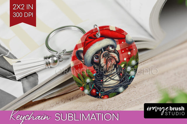 French Bulldog Funny Christmas Dog Keychain PNG Sublimation OrangeBrushStudio 