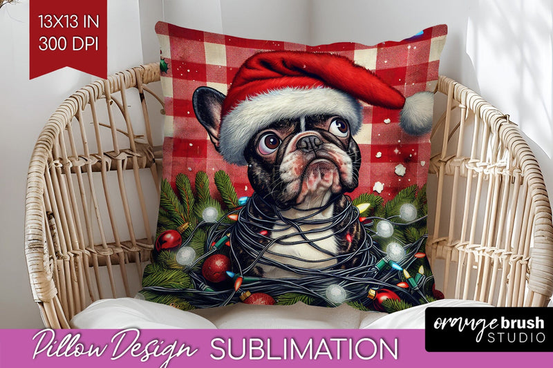 French Bulldog Funny Christmas Dog Pillow Cover Sublimation OrangeBrushStudio 