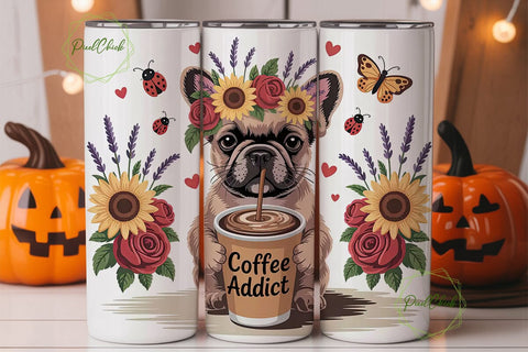 French Bulldog Iced Coffee 20oz Tumbler Sublimation PixelChick 