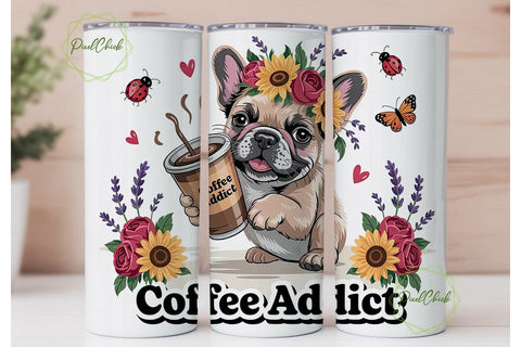 French Bulldog Iced Coffee 20oz Tumbler Sublimation PixelChick 