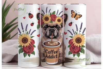 French Bulldog Iced Coffee 20oz Tumbler Sublimation PixelChick 