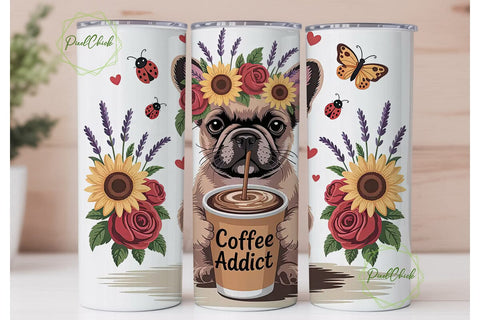 French Bulldog Iced Coffee 20oz Tumbler Sublimation PixelChick 