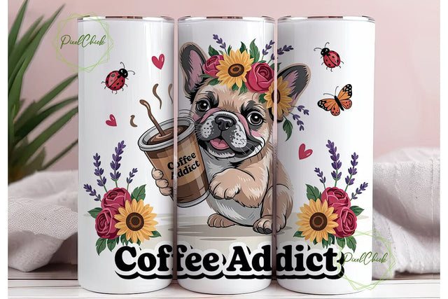 French Bulldog Iced Coffee 20oz Tumbler Sublimation PixelChick 