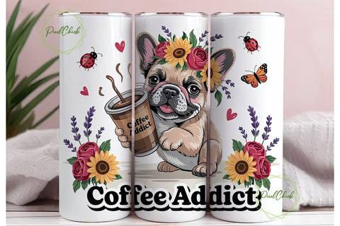 French Bulldog Iced Coffee 20oz Tumbler Sublimation PixelChick 