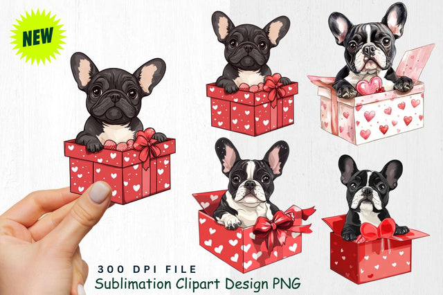 French Bulldog in Valentine Gift Box Clipart Sublimation Regulrcrative 