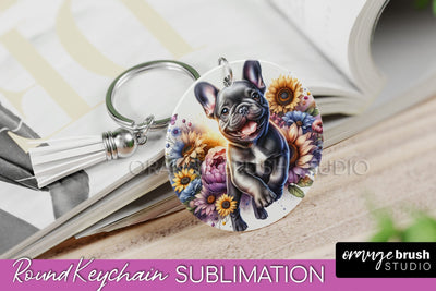 French Bulldog Keychain - Dog mom Floral Keychain Sublimation Design Sublimation OrangeBrushStudio 