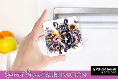 French Bulldog Magnet Sublimation - Dog Mom Floral Magnet PNG Design Sublimation OrangeBrushStudio 