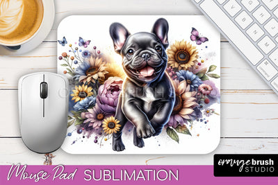 French Bulldog Mouse Pad Design - Dog Mom Floral Mousepad Sublimation Sublimation OrangeBrushStudio 