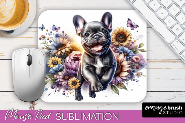 French Bulldog Mouse Pad Design - Dog Mom Floral Mousepad Sublimation Sublimation OrangeBrushStudio 