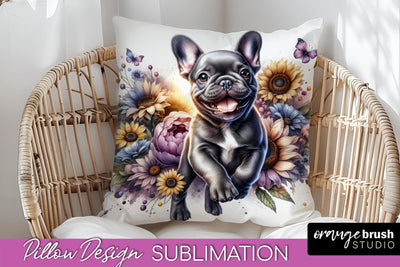 French Bulldog Pillow Cover - Dog Mom Floral Pillow Sublimation Sublimation OrangeBrushStudio 