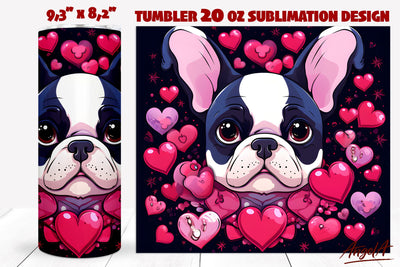 french bulldog png / Dog tumbler sublimation / pink Hearts Sublimation Angelina Semenova 