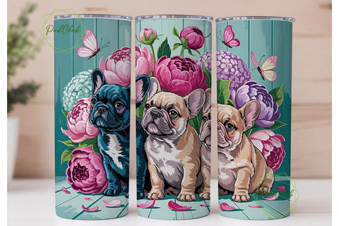 French Bulldog Puppies 20oz Tumbler Wrap Sublimation PixelChick 
