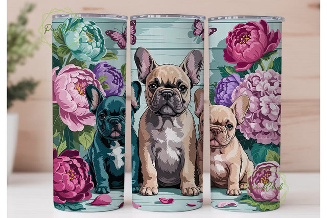French Bulldog Puppies 20oz Tumbler Wrap Sublimation PixelChick 