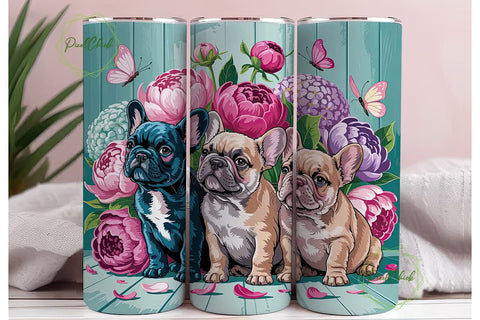 French Bulldog Puppies 20oz Tumbler Wrap Sublimation PixelChick 