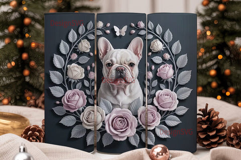 French Bulldog & Roses 20oz Tumbler Wrap Sublimation DesignSVG 