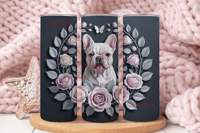 French Bulldog & Roses 20oz Tumbler Wrap Sublimation DesignSVG 