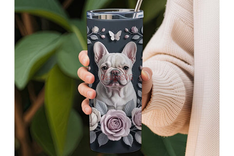 French Bulldog & Roses 20oz Tumbler Wrap Sublimation DesignSVG 