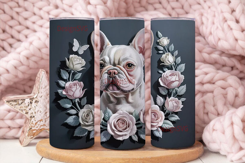 French Bulldog & Roses 20oz Tumbler Wrap Sublimation DesignSVG 
