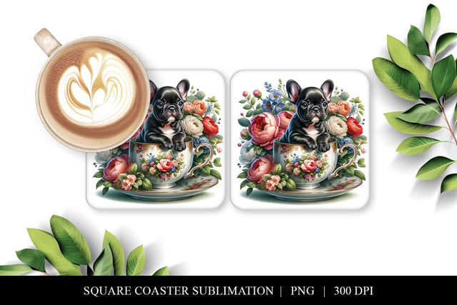 French Bulldog Square Coaster | Floral Dog Sublimation PNG Sublimation BijouBay 