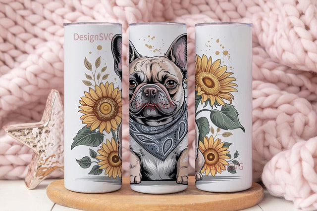 French Bulldog Sunflower 20oz Tumbler Sublimation DesignSVG 