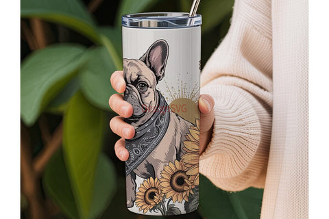 French Bulldog Sunflower 20oz Tumbler Sublimation DesignSVG 
