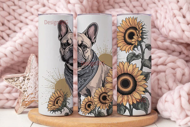 French Bulldog Sunflower 20oz Tumbler Sublimation DesignSVG 