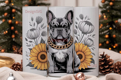 French Bulldog & Sunflowers 20oz Tumbler Sublimation DesignSVG 