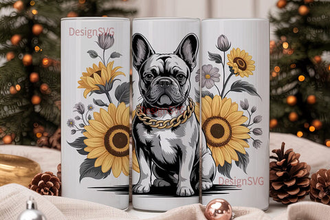 French Bulldog & Sunflowers 20oz Tumbler Sublimation DesignSVG 