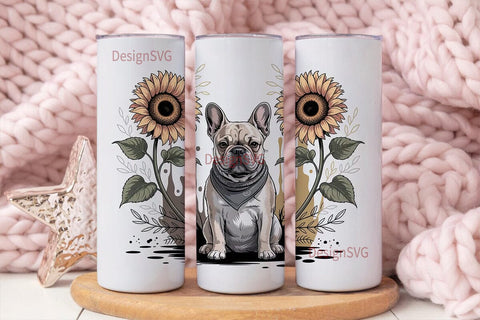 French Bulldog & Sunflowers 20oz Tumbler Sublimation DesignSVG 