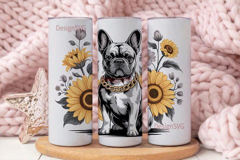 French Bulldog & Sunflowers 20oz Tumbler Sublimation DesignSVG 