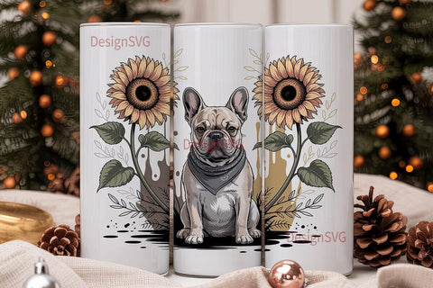 French Bulldog & Sunflowers 20oz Tumbler Sublimation DesignSVG 