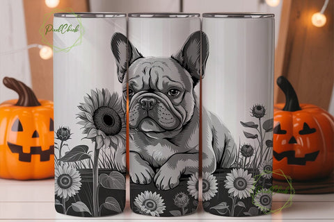 French Bulldog & Sunflowers Tumbler Wrap Sublimation PixelChick 