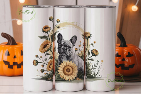 French Bulldog & Sunflowers Tumbler Wrap Sublimation PixelChick 