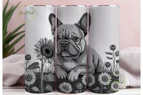 French Bulldog & Sunflowers Tumbler Wrap Sublimation PixelChick 