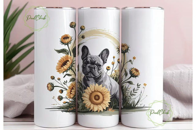 French Bulldog & Sunflowers Tumbler Wrap Sublimation PixelChick 