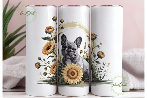 French Bulldog & Sunflowers Tumbler Wrap Sublimation PixelChick 