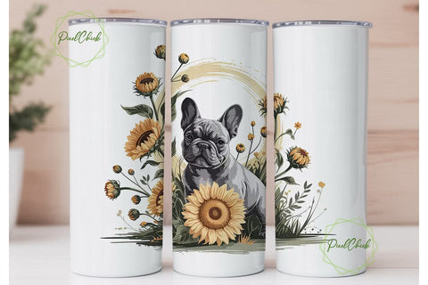 French Bulldog & Sunflowers Tumbler Wrap Sublimation PixelChick 