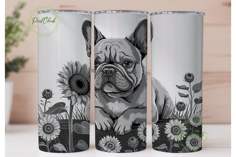 French Bulldog & Sunflowers Tumbler Wrap Sublimation PixelChick 