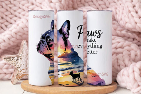 French Bulldog Sunset 20oz Tumbler Wrap Sublimation DesignSVG 