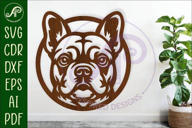 French Bulldog SVG Laser Cut File, Dog Face Wall Art SVG APInspireddesigns 
