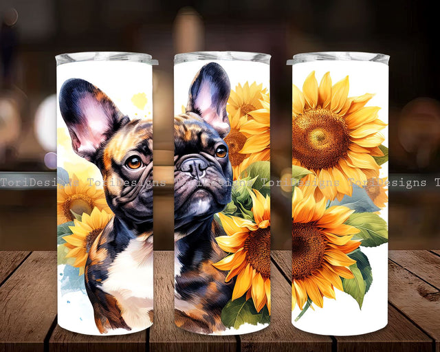 French Bulldog Tumbler Wrap 20 oz, Dogs Sublimation Design, Skinny Tumbler PNG, Mom Dog Gifts, Sunflowers Tumblers, Instant Download Sublimation ToriDesigns 