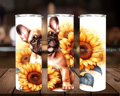 French Bulldog Tumbler Wrap 20 oz, Dogs Sublimation Design, Skinny Tumbler PNG, Mom Dog Gifts, Sunflowers Tumblers, Instant Download Sublimation ToriDesigns 