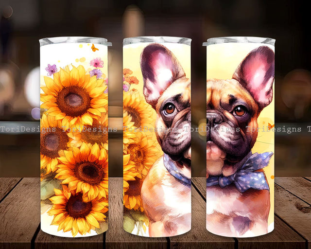 French Bulldog Tumbler Wrap 20 oz, Dogs Sublimation Design, Skinny Tumbler PNG, Mom Dog Gifts, Sunflowers Tumblers, Instant Download Sublimation ToriDesigns 