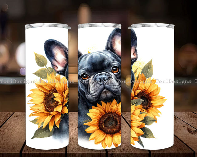 French Bulldog Tumbler Wrap 20 oz, Dogs Sublimation Design, Skinny Tumbler PNG, Mom Dog Gifts, Sunflowers Tumblers, Instant Download Sublimation ToriDesigns 