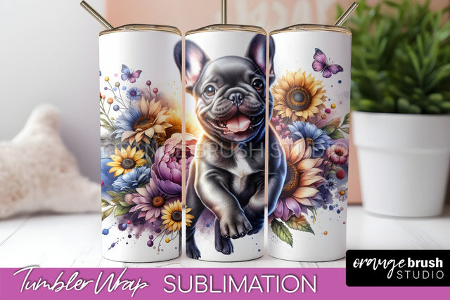 French Bulldog Tumbler Wrap - Dog Mom Floral Tumbler Sublimation Sublimation OrangeBrushStudio 