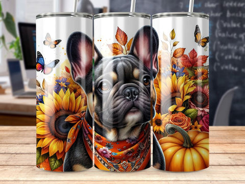 French Bulldog Tumbler Wrap, Sunflower Pumpkin Design PNG Sublimation BijouBay 