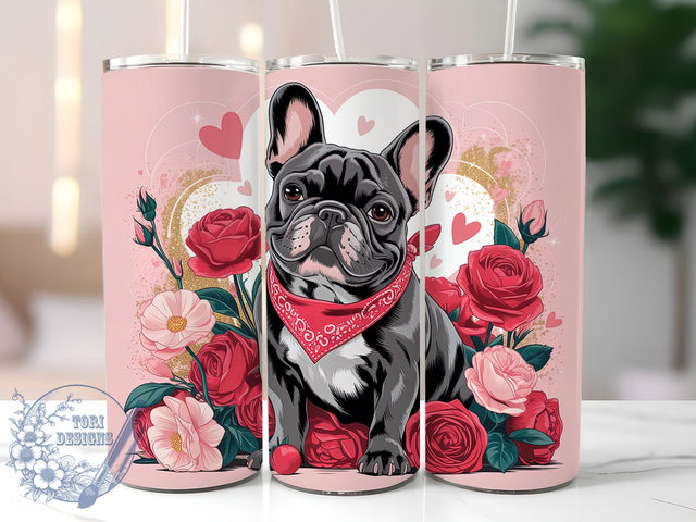 French Bulldog Valentine Tumbler, French Bulldog Wrap, 20oz Tumbler Wrap, Sublimation Design, Cute Dog Valentine, Pet Lover Gift, Bulldog Mom Tumbler Sublimation ToriDesigns 