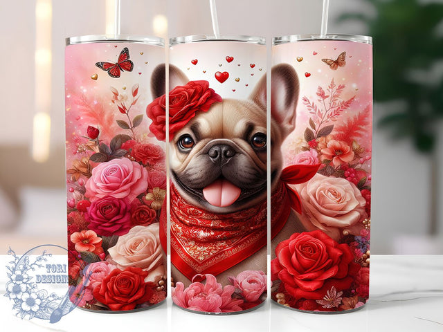 French Bulldog Valentine Tumbler, French Bulldog Wrap, 20oz Tumbler Wrap, Sublimation Design, Cute Dog Valentine, Pet Lover Gift, Bulldog Mom Tumbler Sublimation ToriDesigns 