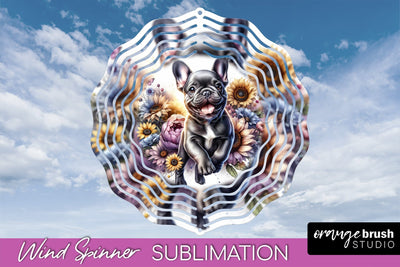 French Bulldog Wind Spinner, Dog Mom Floral Wind Spinner Sublimation Sublimation OrangeBrushStudio 